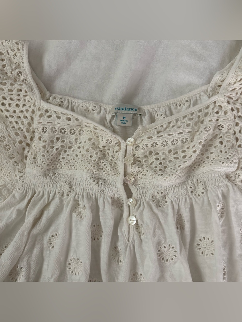 Sundance babydoll eyelet mesh top medium short sleeve cap sleeve - Picture 2 of 4